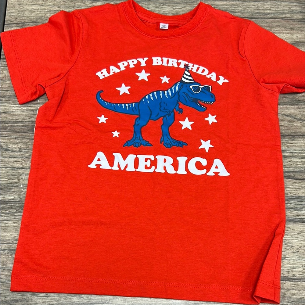 Okie Dokie Red and Blue Patriotic Dinosaur Tee